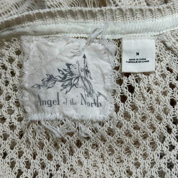 Angel of the North Top Womens Medium Tan Knit‎ Fringe Sheer Beachy Boho Festival - Picture 6 of 9